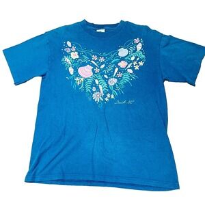 Vintage Duck North Carolina Shirt‎ Womens Medium Blue Floral Ocean Sea 90s